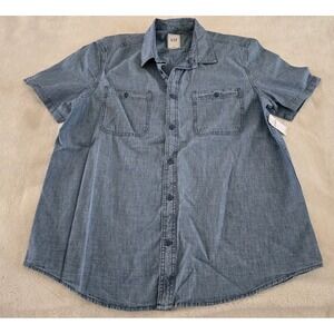 Gap Mens Denim Short Sleeve Shirt Size Large Blue Button Down